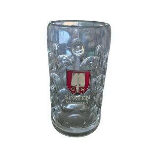 Spaten Munchen German Beer Stein Glass Dimpled Mug Clear Isar Logo Large 1L